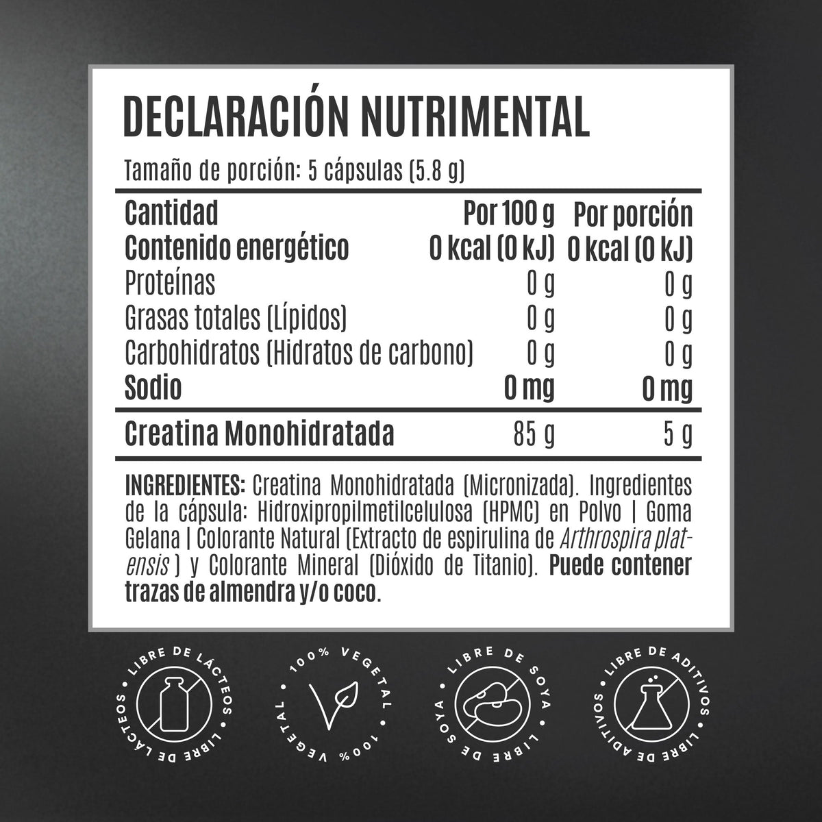 Creatina monohidratada micronizada en cápsulas